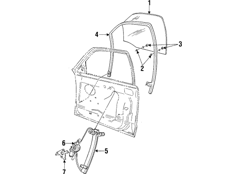 2002 Mercury Grand Marquis Front Door - Glass & Hardware Diagram