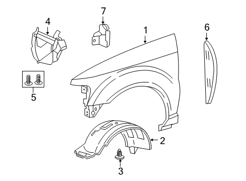 2007 Ford Explorer Sport Trac Fender & Components Diagram