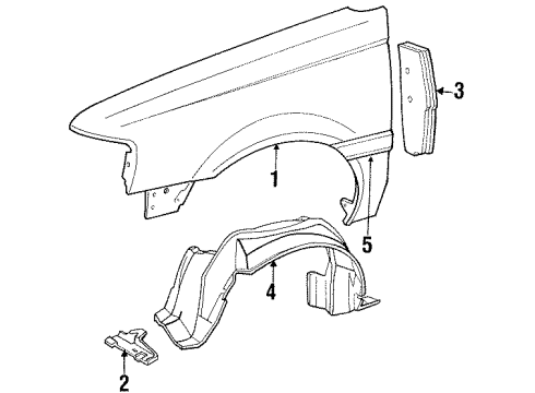 1988 Mercury Topaz Fender Assembly Front Diagram for F23Z16005B