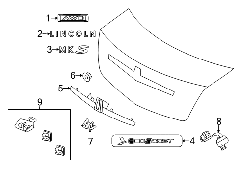 2011 Lincoln MKS Exterior Trim - Trunk Lid Diagram