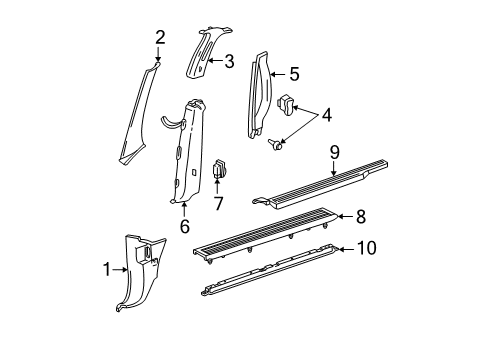 2007 Ford Freestar Interior Trim - Pillars, Rocker & Floor Diagram