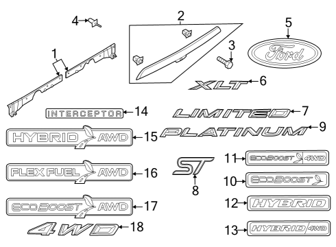 2020 Ford Explorer Exterior Trim - Lift Gate Diagram