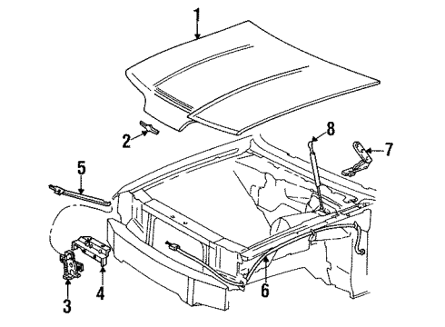 1996 Ford Thunderbird Hood & Components Diagram