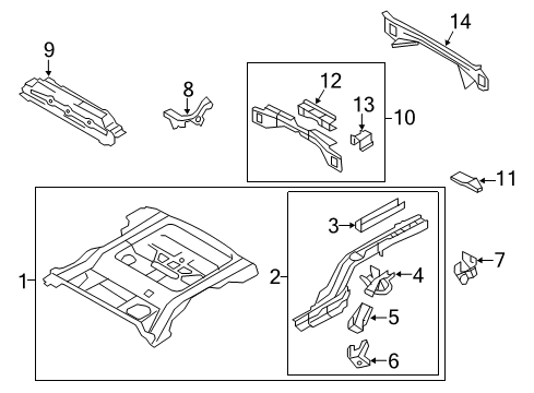 2010 Mercury Mariner Rear Body - Floor & Rails Diagram