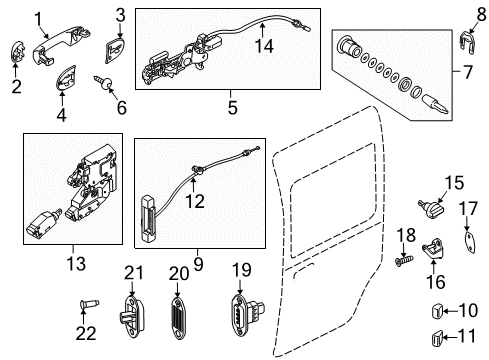 2010 Ford Transit Connect Side Loading Door - Lock & Hardware Diagram