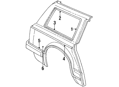 1985 Ford Escort Quarter Panel, Exterior Trim Diagram