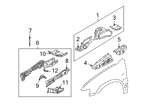 2007 Ford Escape Structural Components & Rails Diagram