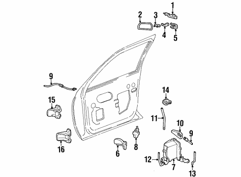 1997 Lincoln Continental Front Door - Lock & Hardware Diagram