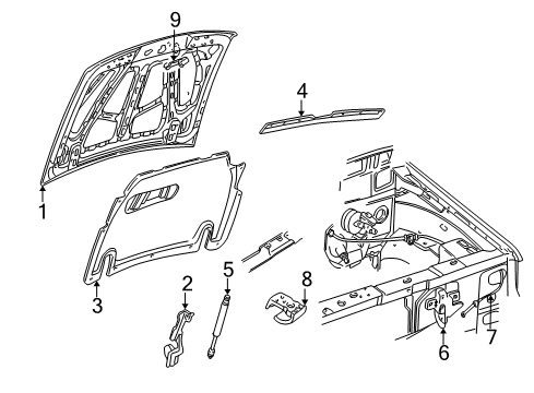 2001 Ford Explorer Hood & Components Diagram