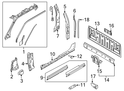 2019 Ford F-350 Super Duty Back Panel, Hinge Pillar Diagram