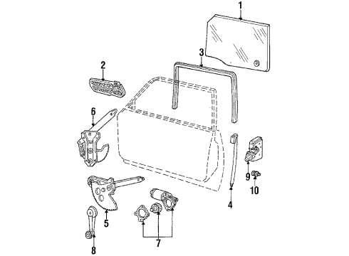 1987 Ford LTD Crown Victoria Front Door Glass & Hardware Diagram