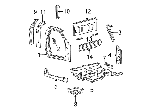 2003 Ford F-150 Back Panel, Floor, Hinge Pillar, Uniside Diagram 1 - Thumbnail