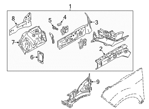 2019 Ford EcoSport Structural Components & Rails Diagram