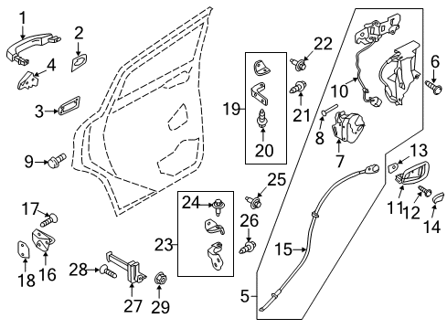 2014 Ford C-Max Rear Door - Lock & Hardware Diagram