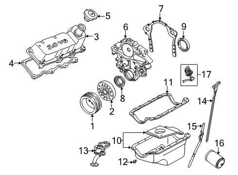 2004 Mercury Sable Engine Parts, Mounts, Cylinder Head & Valves, Camshaft & Timing, Oil Pan, Oil Pump, Crankshaft & Bearings, Pistons, Rings & Bearings Diagram