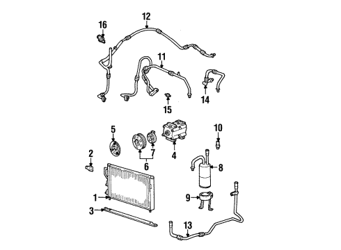 1998 Ford Contour A/C Condenser, Compressor & Lines Diagram