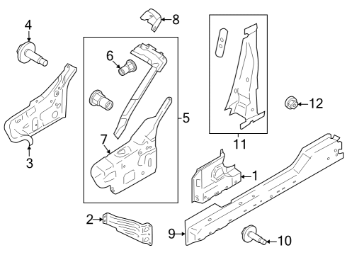 2024 Ford Mustang Hinge Pillar, Lock Pillar Diagram