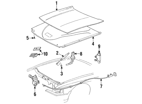 1996 Mercury Grand Marquis Hood & Components Diagram