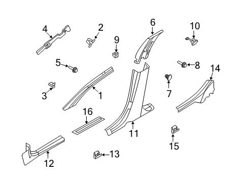 2012 Ford Fusion Interior Trim - Pillars, Rocker & Floor Diagram