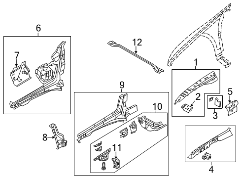 2013 Lincoln MKS Structural Components & Rails Diagram