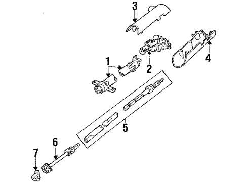 1987 Mercury Cougar Steering Column Housing & Components, Shaft & Internal Components, Shroud, Switches & Levers Diagram