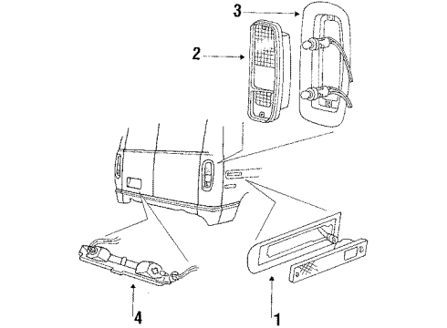 1986 Ford E-350 Econoline Club Wagon Rear Lamps, License Lamps, Side Marker Lamps Diagram