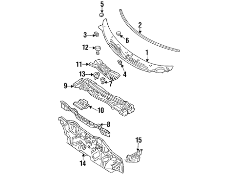 1993 Ford Probe Water Deflector Fastener Diagram for F1CZ-58017B36-A