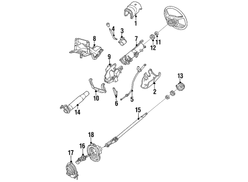 1990 Mercury Sable Steering Column Housing & Components, Shaft & Internal Components, Shroud, Switches & Levers Diagram