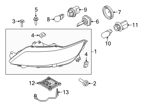 2013 Ford Police Interceptor Sedan Headlamp Assembly Diagram for DG1Z-13008-L