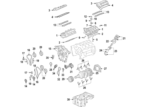 2017 Lincoln MKX Engine Parts, Mounts, Cylinder Head & Valves, Camshaft & Timing, Variable Valve Timing, Oil Cooler, Oil Pan, Oil Pump, Crankshaft & Bearings, Pistons, Rings & Bearings Diagram