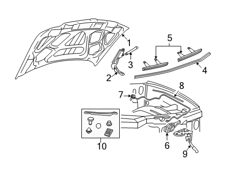 2003 Lincoln Aviator Hood & Components Diagram