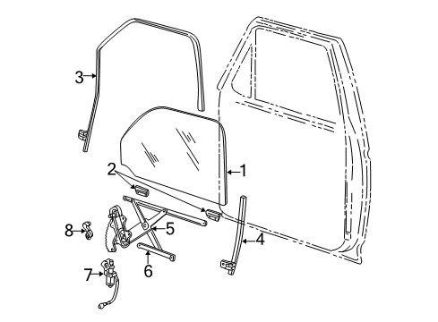 2004 Ford Explorer Sport Trac Front Door - Glass & Hardware Diagram