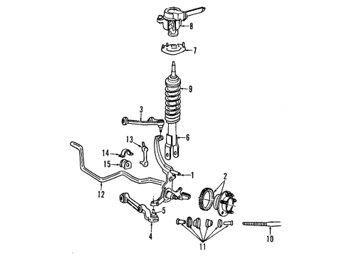 1996 Ford Thunderbird Front Suspension Components, Lower Control Arm, Upper Control Arm, Ride Control, Stabilizer Bar Diagram