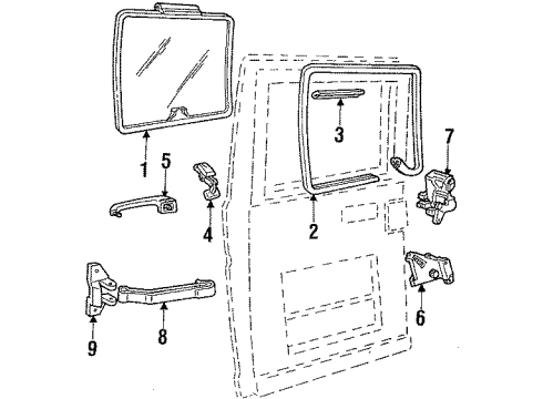 1990 Ford E-150 Econoline Club Wagon Lockset Complete Vehicle Diagram for E9UZ1621984A