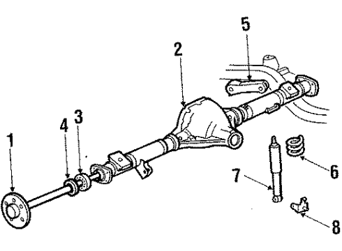 1987 Mercury Cougar Rear Suspension Components, Axle Housing, Upper Control Arm, Stabilizer Bar Diagram