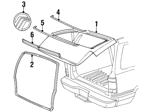 2000 Mercury Mountaineer Lift Gate & Hardware, Exterior Trim Diagram