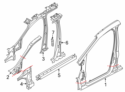 2014 Ford Escape Aperture Panel, Center Pillar & Rocker, Hinge Pillar Diagram