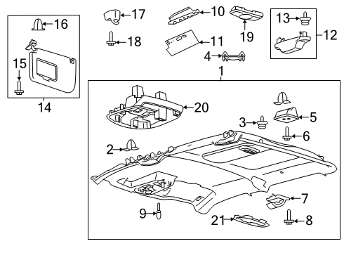 2019 Ford F-350 Super Duty Sun Visor Assembly Diagram for HC3Z-2504105-MA