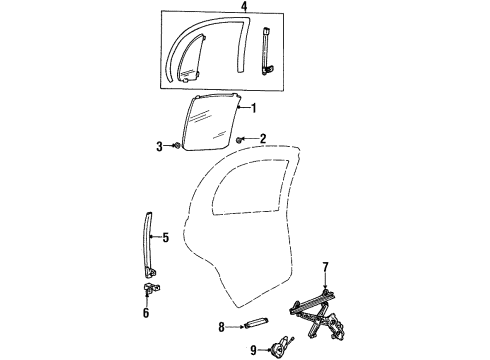 2000 Lincoln Continental Rear Door - Glass & Hardware Diagram