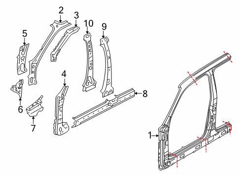 2012 Ford Escape Body Side Panel & Frame, Pillar Diagram 2 - Thumbnail