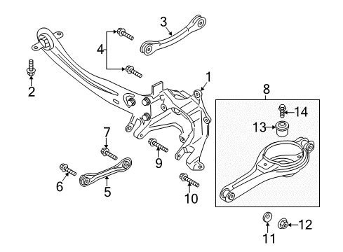 2014 Ford Escape Rear Suspension Components, Lower Control Arm, Upper Control Arm, Stabilizer Bar Diagram