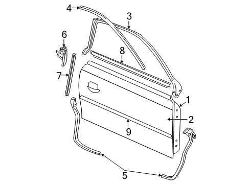 2005 Ford Mustang Door & Components, Exterior Trim Diagram