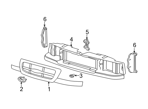 2003 Ford Ranger Grille Assembly - Radiator Diagram for 2L5Z-8200-NAD