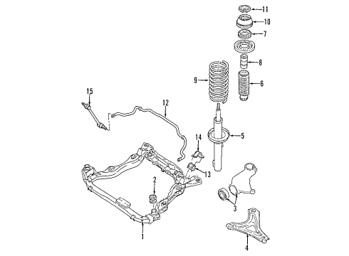 1999 Mercury Cougar Front Suspension Components, Lower Control Arm, Stabilizer Bar Diagram