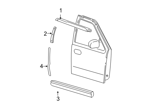 2002 Ford F-150 Front Door & Components, Exterior Trim Diagram