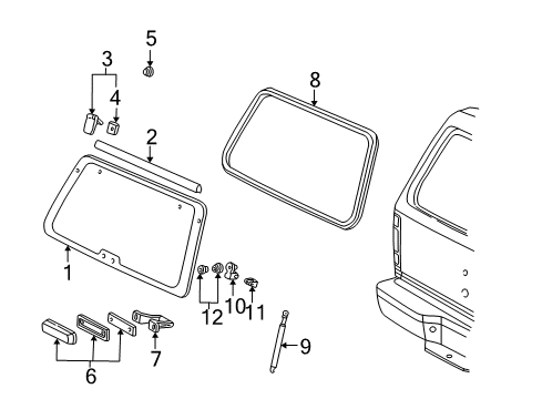 2001 Ford Explorer Lift Gate - Glass & Hardware Diagram