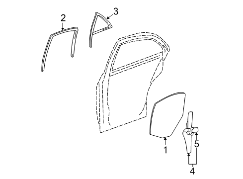 2001 Lincoln LS Glass - Rear Door Diagram for XW4Z-5425713-AA