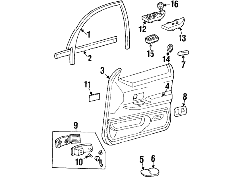 2001 Ford Crown Victoria Panel Assembly - Door Trim Diagram for YW7Z-5423942-CAC