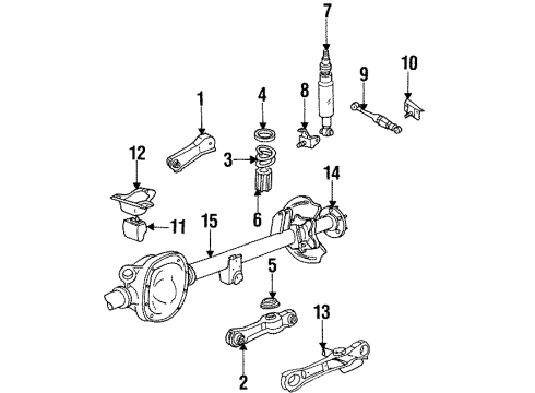 1996 Ford Mustang Rear Suspension Components, Axle Housing, Lower Control Arm, Stabilizer Bar Diagram