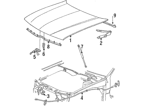 1990 Mercury Sable HINGE ASY - HOOD Diagram for E8DZ16796A